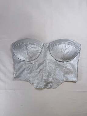 Windsor Womens Silver Metallic Corset Bustier Top Strapless Boned  Size L Y2K Co